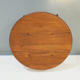 Vintage round brutalist coffee table in solid oak wood from the 50s