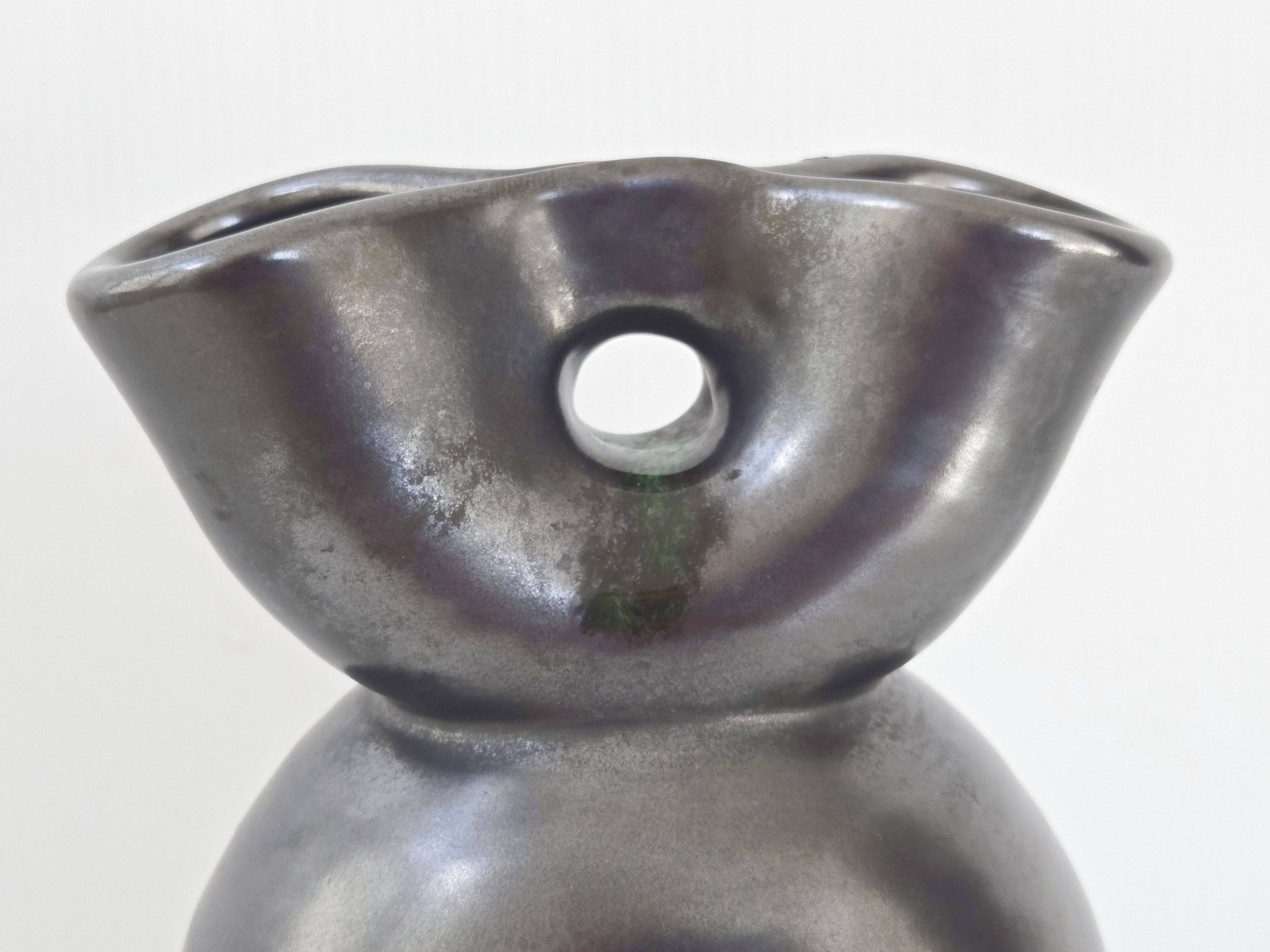 Vase en céramique noire et verte, 1960