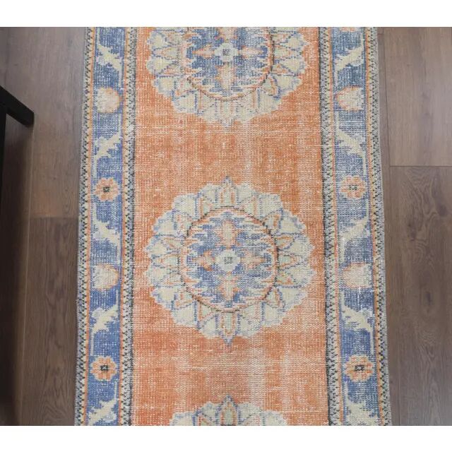 Vintage Turkish Oushak handmade wool runner 81x318