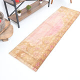 2x7 pink and brown turkish runner rug, 204x58cm