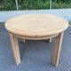 Table à manger scandinave ronde extensible décapée en chêne brut 1970