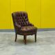 Original English Chesterfield Tub Chair - Vintage Antique Brown Leather