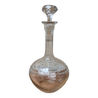 Antique round chiseled glass carafe with stopper