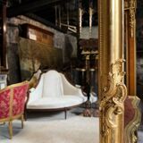 Napoleon III Period Fireplace Mirror in Gilded Wood with Louis XV Style Leaf
