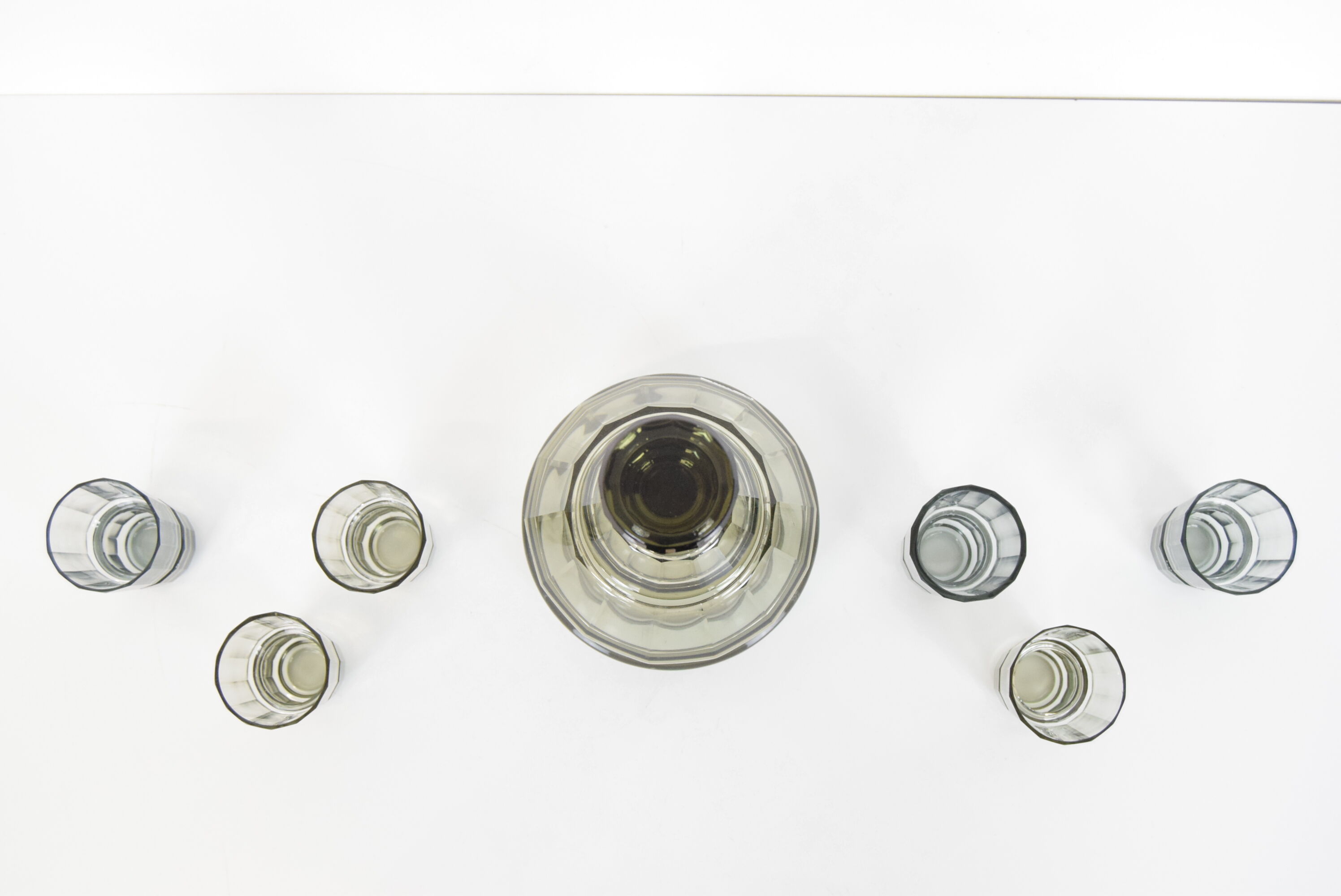 Art deco Glass Carafe with six glasses,Bohemia,1930's.