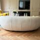 Curved sofa set "Polar Bear" called "Banana" in white boucle.