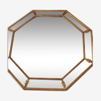 Miroir octogonal à pareclose cadre bois doré
