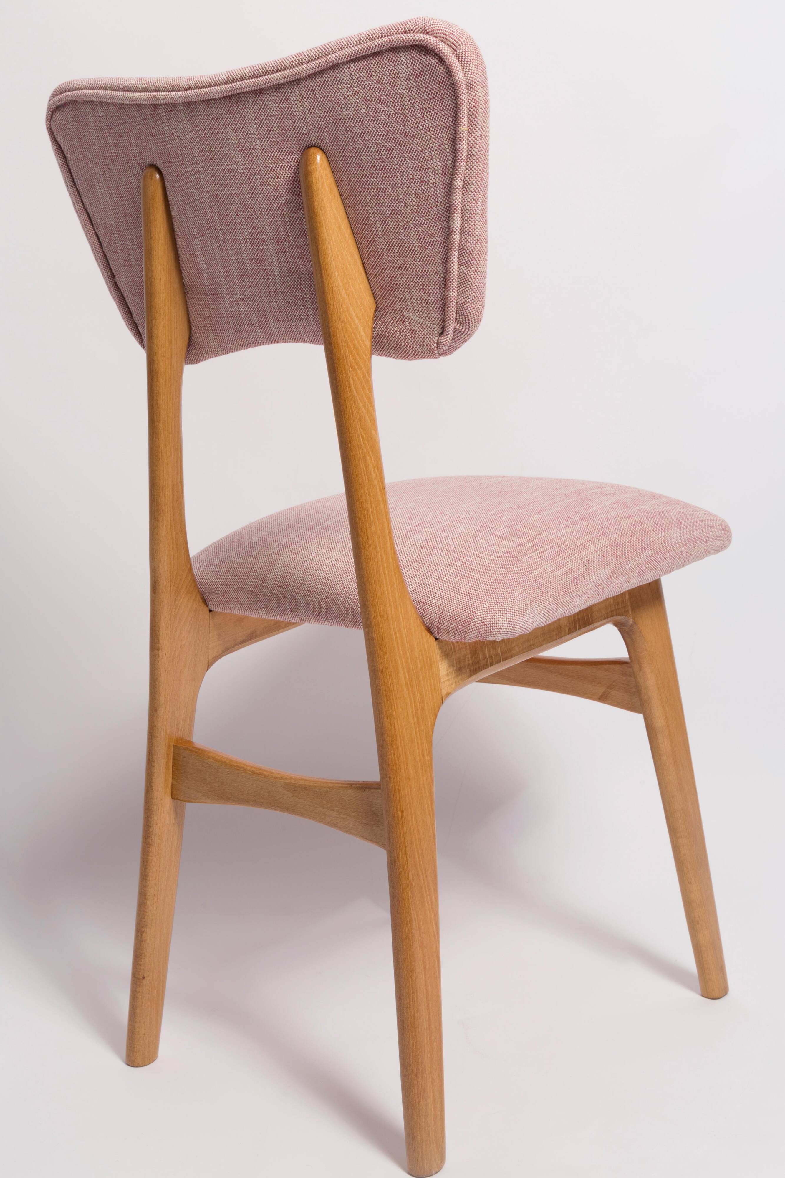 Mid-century Butterfly dining chair, pink linen, light wood, Europe, 1960s