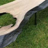 Table basse bois brûlé brutaliste