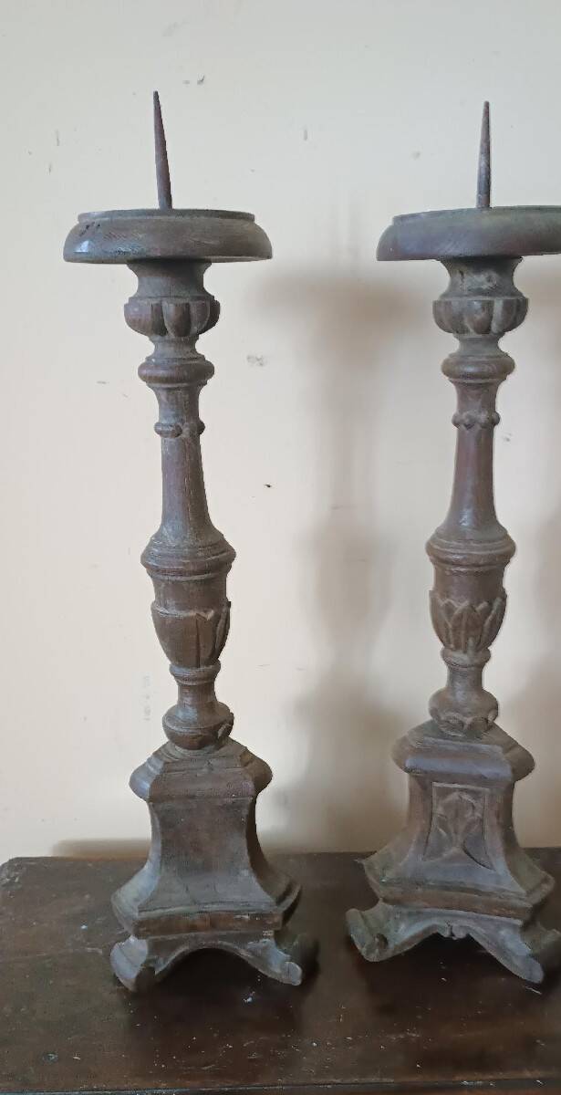 Pair of wooden candlesticks from Italy, late 18th century