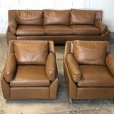 Vintage leather living room set by Edelhard Harlis for Mobilier International, California 1955