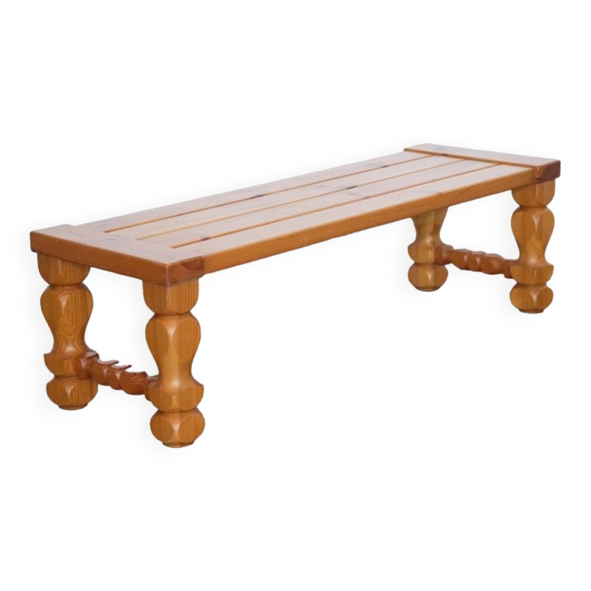 Swedish pine and turned pine bench 1970