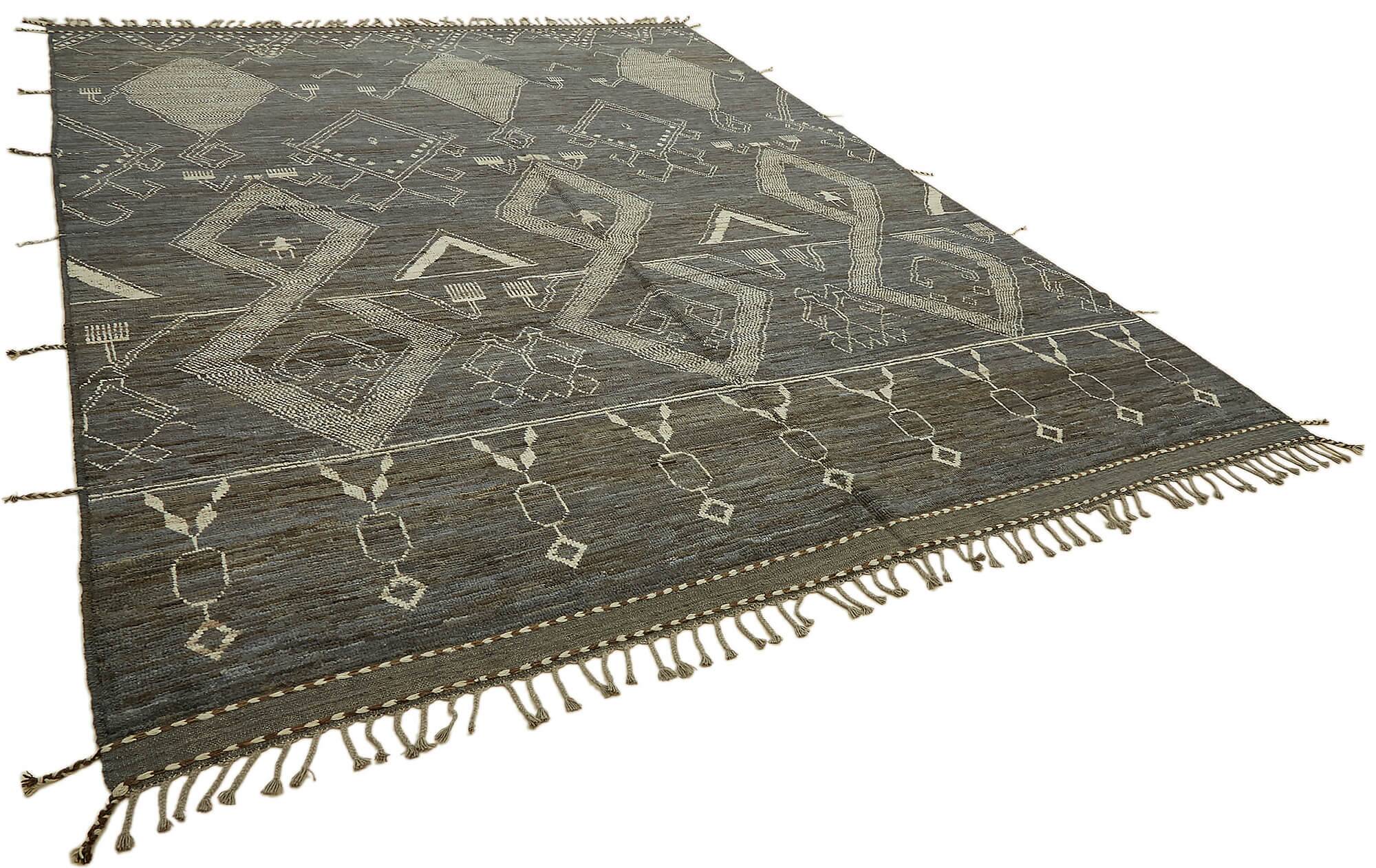 Hand-Knotted Tribal Unique 283 cm x 370 cm Grey Wool Carpet