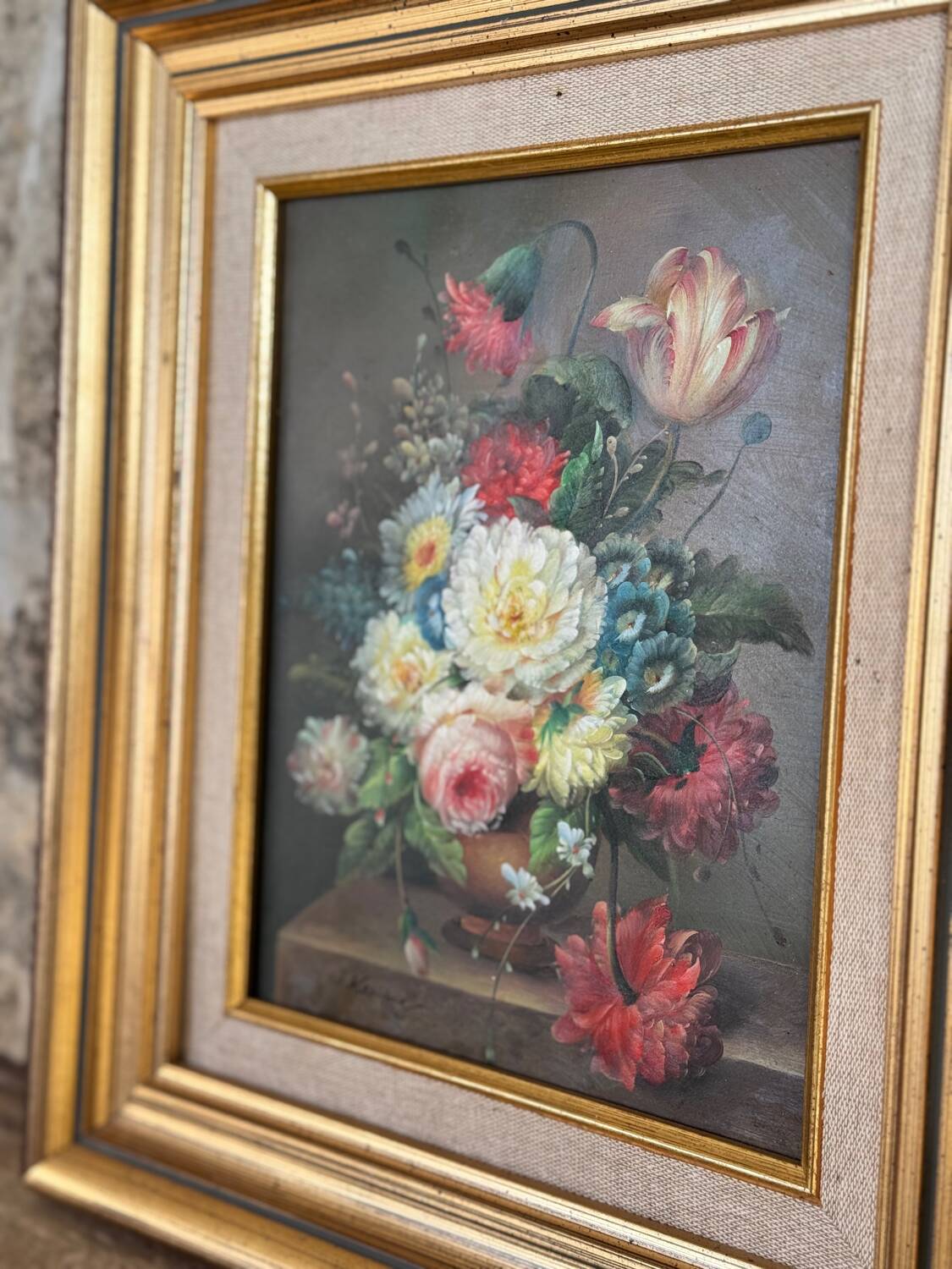 Oil on canvas W. Kerling still life with flowers