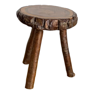 Tabouret tripode bois brutaliste