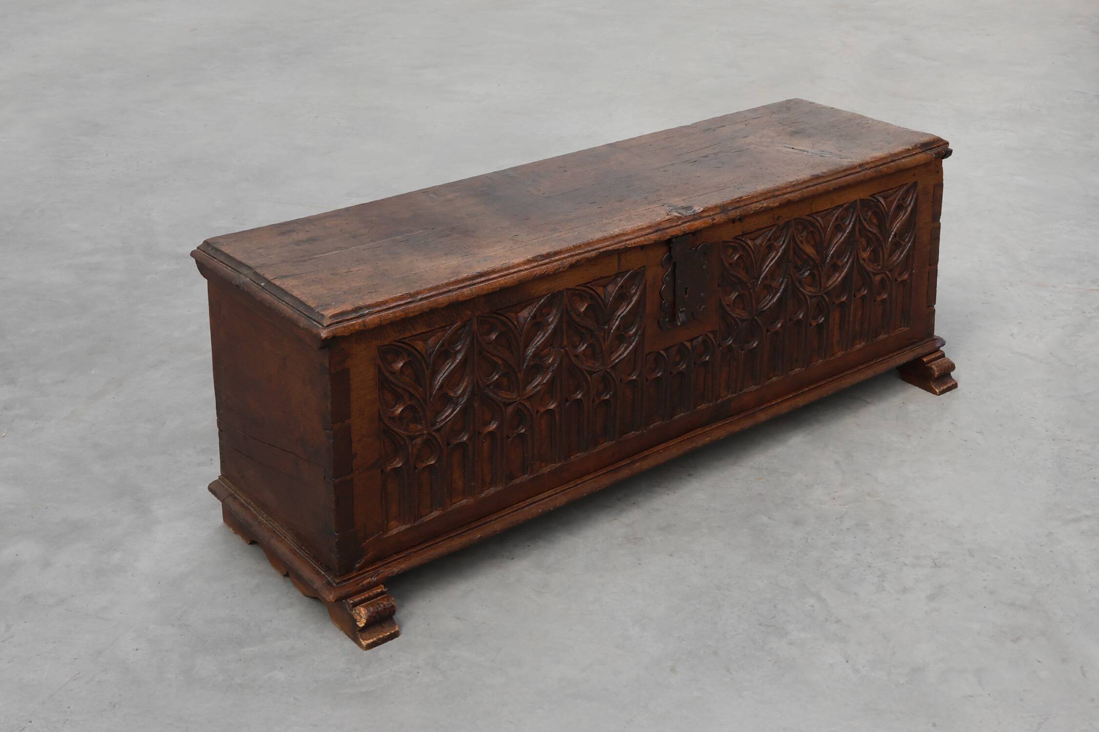 Rare Large Gothic 16th century carved solid oak chest, France
