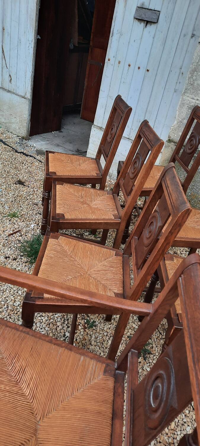 6 chairs and two brutalist armchairs