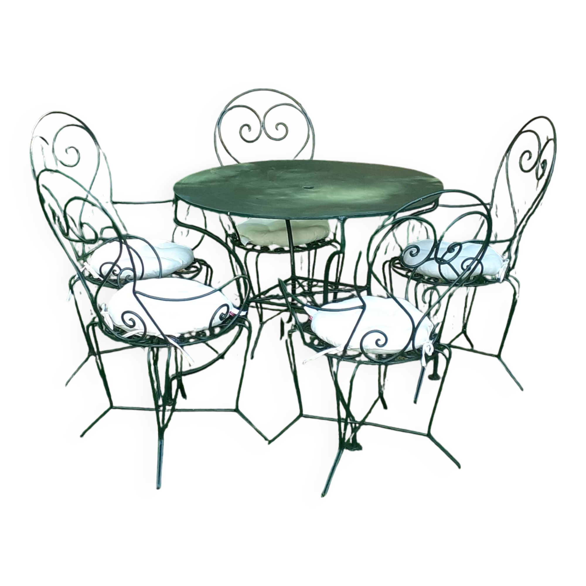 Garden furniture set 1 table 5 armchairs wrought iron wagon green
