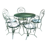 Garden furniture set 1 table 5 armchairs wrought iron wagon green