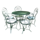 Salon de jardin, 1 table 5 fauteuils en fer forgé vert