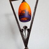 Art Deco lamp by Muller Frères Lunéville, signed glass, 1920.