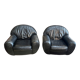 Pair of black leather club armchairs, twentieth century