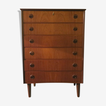 Mid-century danish six drawer teak chest of drawers 1960s