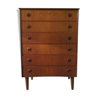 Mid-century danish six drawer teak chest of drawers 1960s