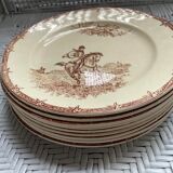 Flat plates iron earth hunting scene vieillard