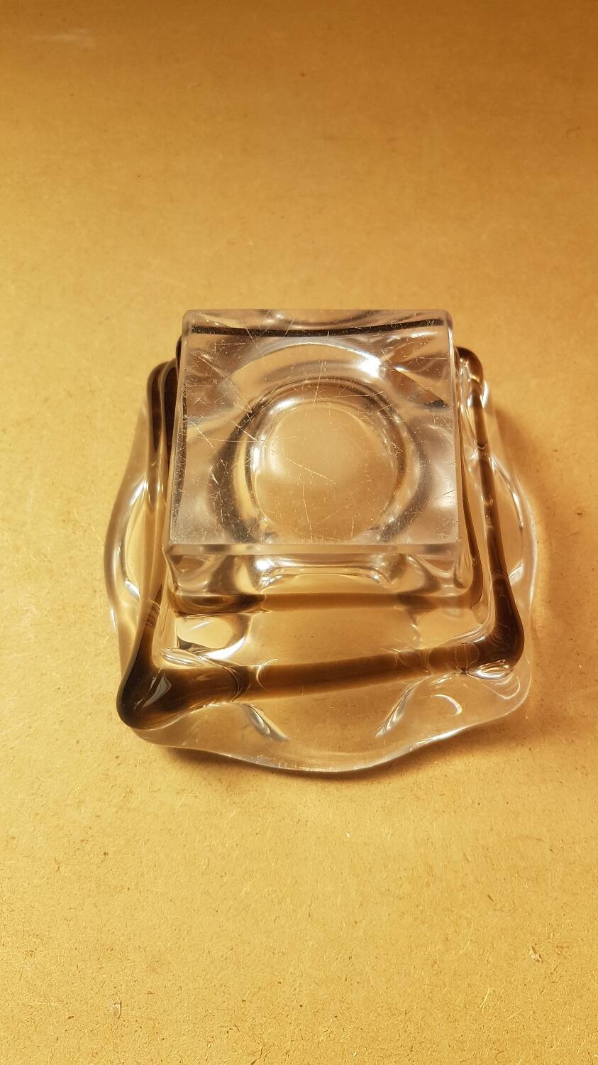 Old vintage transparent & smoked crystal ashtray