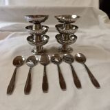 Set of 6 small Guy Degrenne stainless steel ice cream cups with 6 spoons