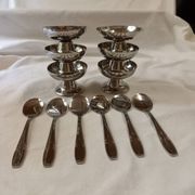 Set of 6 small ice cream bowls by Guy Degrenne in stainless steel with 6 spoons.