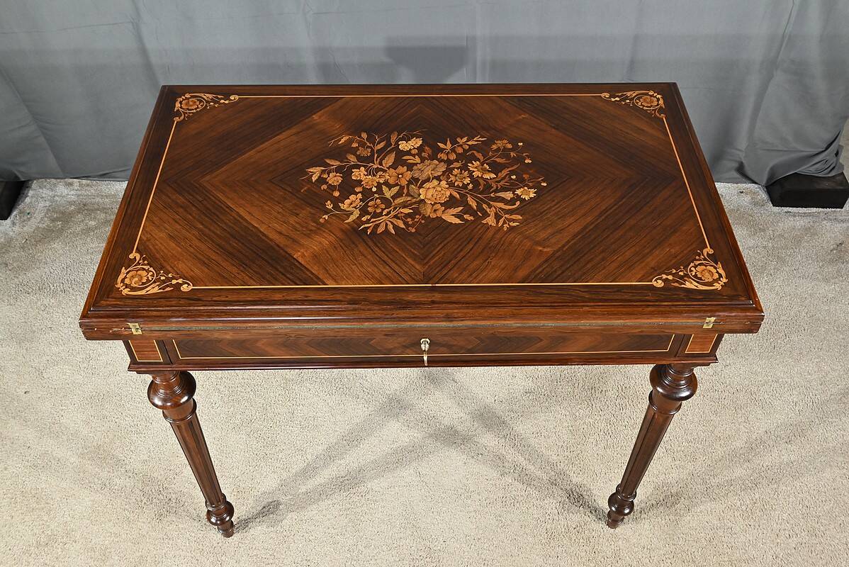 Marquetry system table, louis xvi style – 2nd half of the 19th century