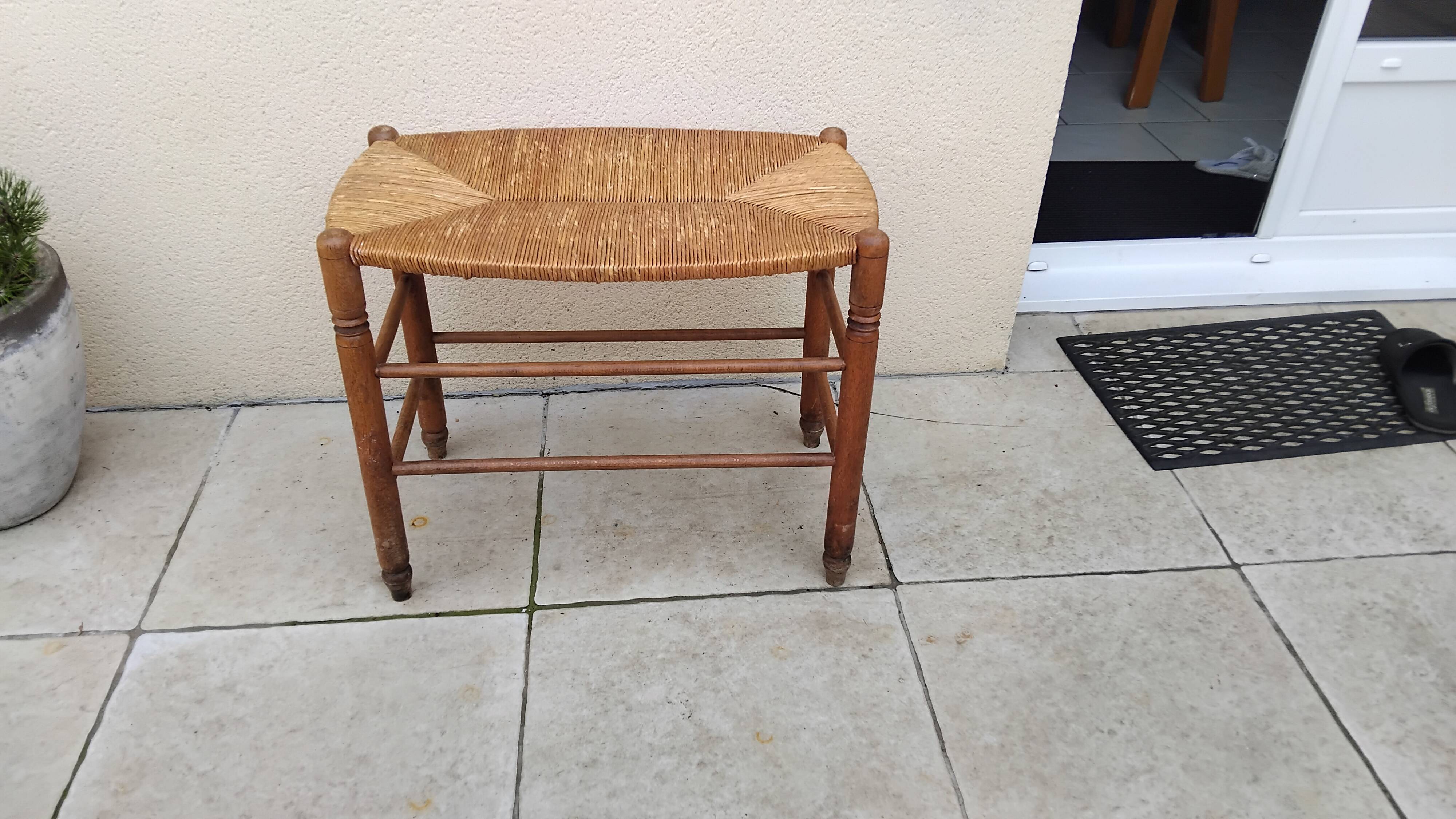 Vintage straw seat bench stool