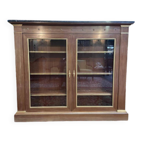 Bibliothèque - Vitrine style Empire en acajou et marbre noir — Beyit