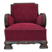 1950s, Danish vintage relax armchair, furniture fabric, oak wood, original.