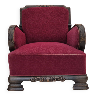 1950s, Danish vintage relax armchair, furniture fabric, oak wood, original.