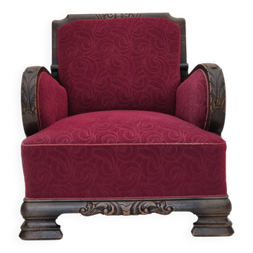 1950s, Danish vintage relax armchair, furniture fabric, oak wood, original.