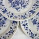Set of 6 old flat plates with blue decoration, Rouy model, Salins