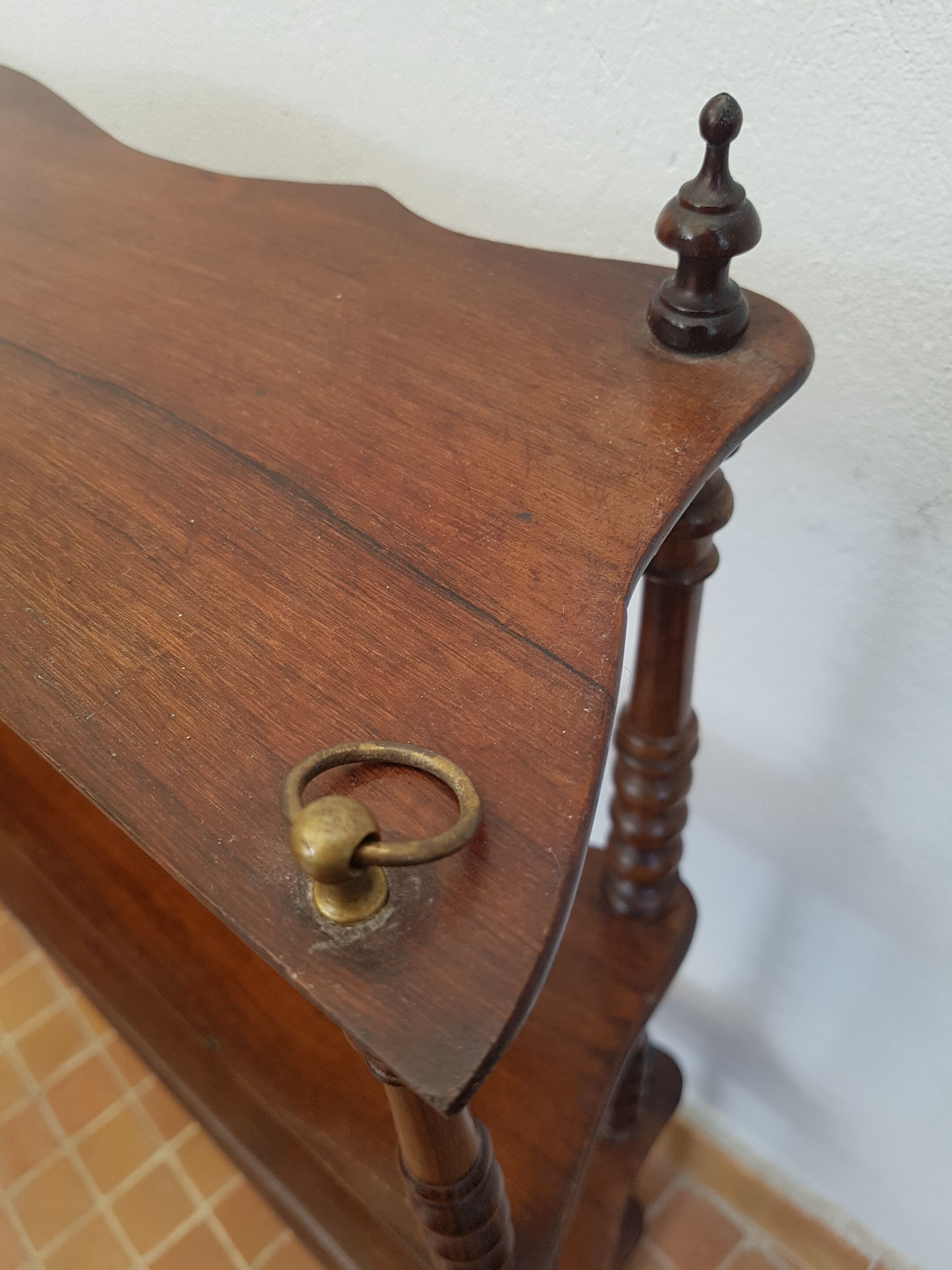 Old shelf to hang or lay in walnut and turned wood
