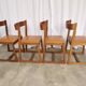 Lot de 4 chaises de salle à manger vintage / design sculptural en bois des années 70, cuir marron