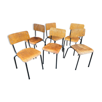 6 chaises d’école type mullca vintage