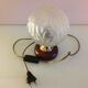 Structured glass bedside lamp and wooden foot / vintage 60s-70s