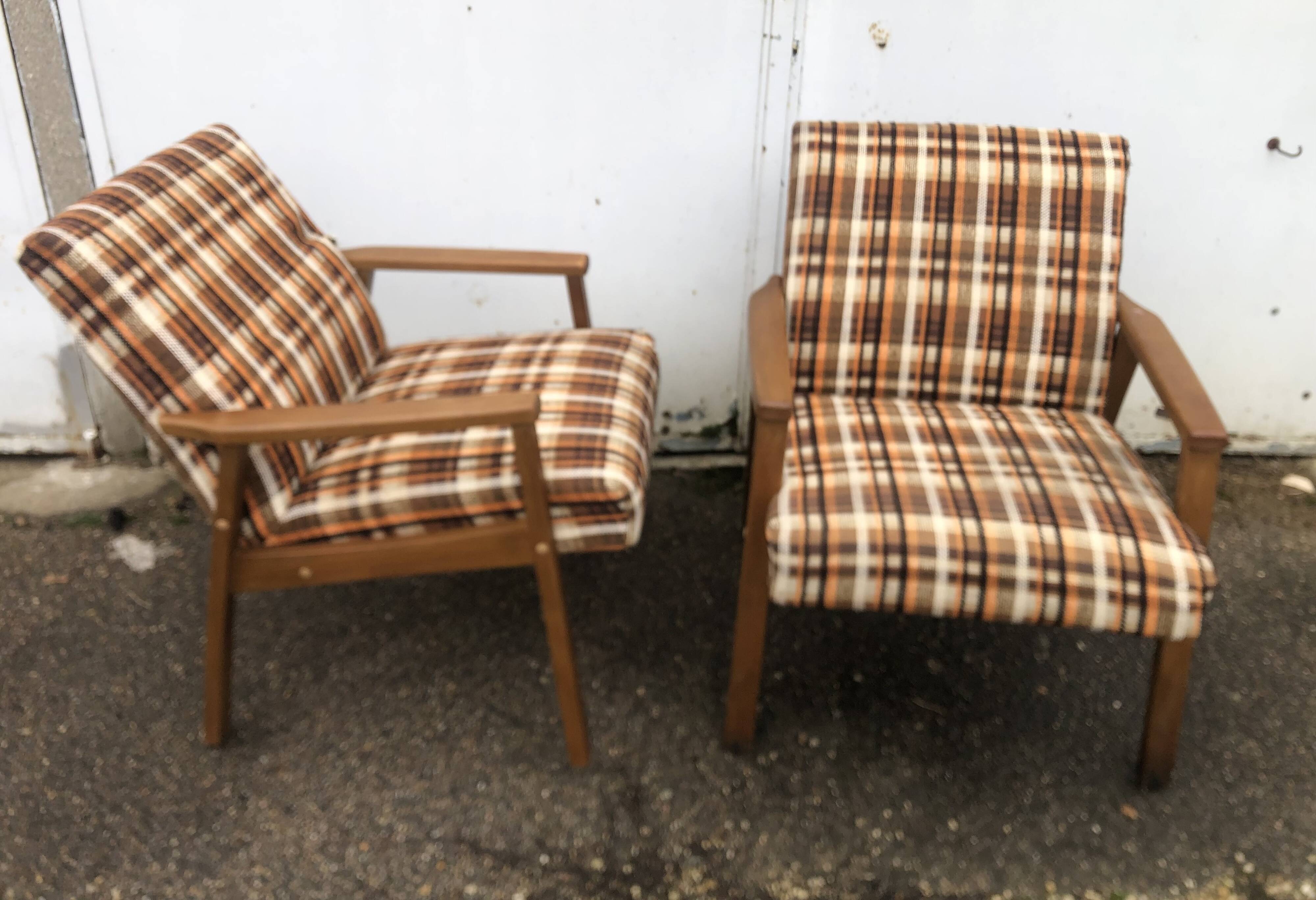 Vintage Scandinavian style armchairs in tartan fabric from the 60s