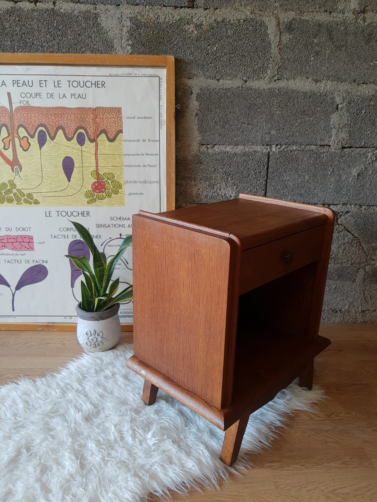 Bedside table oak compass legs - vintage