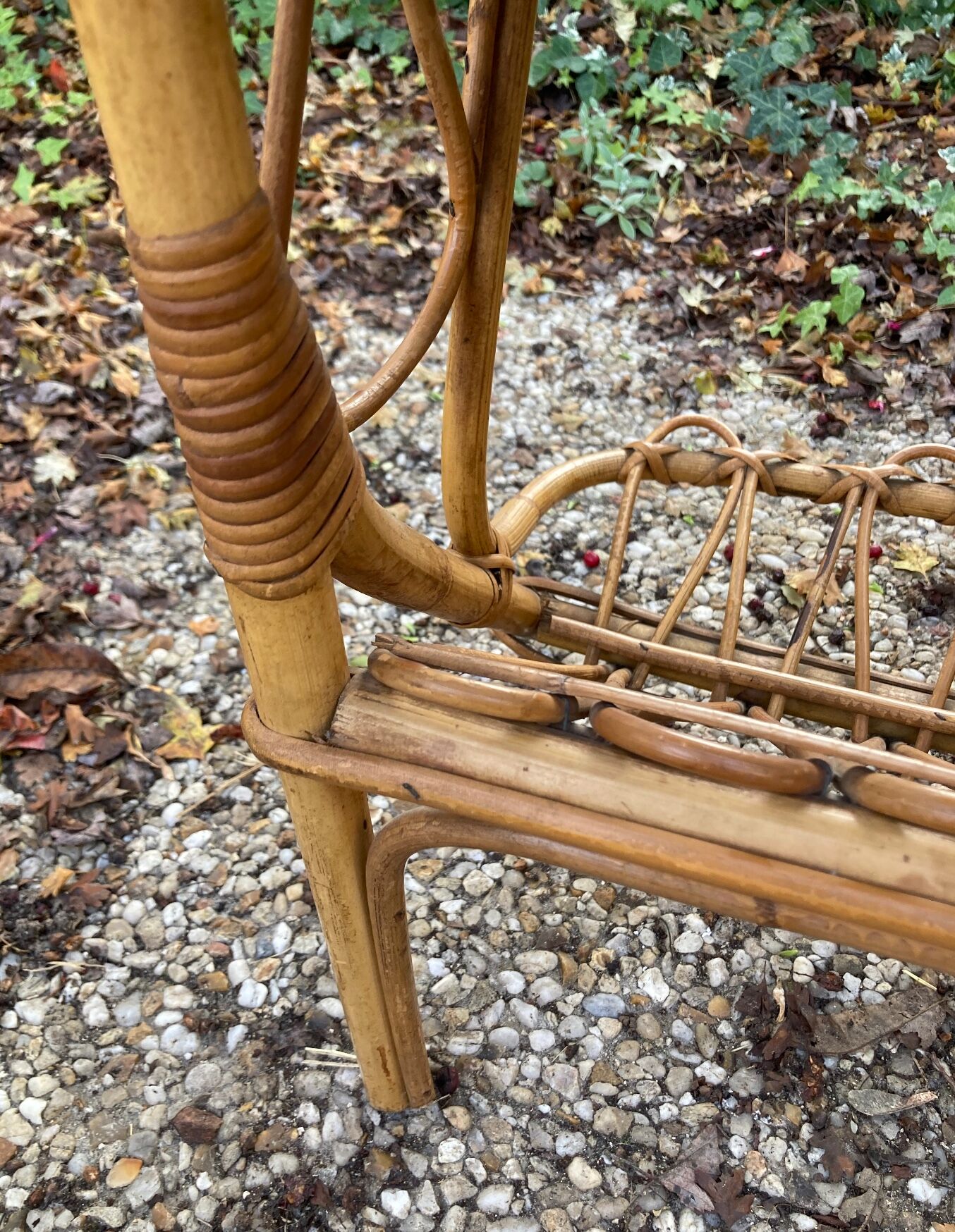 Vintage rattan magazine rack table