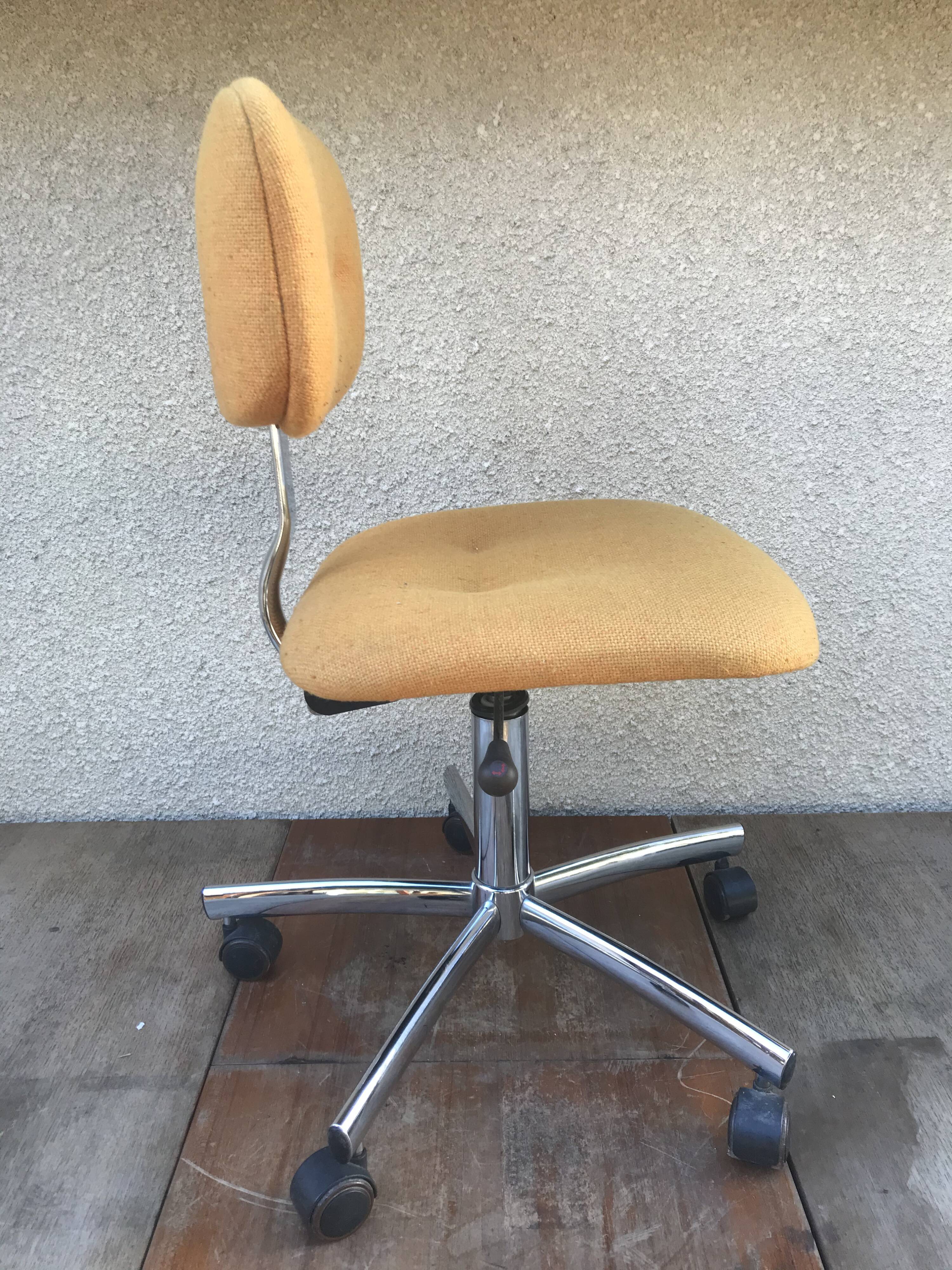 Former strafor adjustable metal chrome office chair - yellow fabric seat
