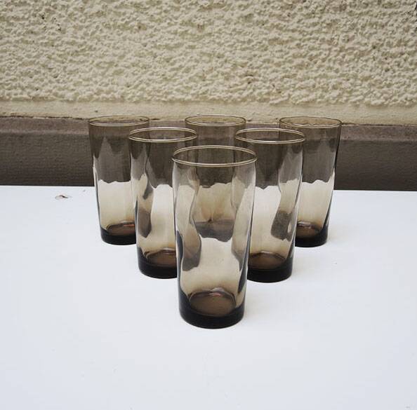 6 anciens verres longs fumé années 70