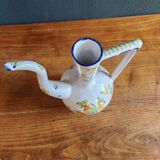 Vintage Glazed Earthenware Ewer/Pitcher – Hand-Painted Floral Decoration