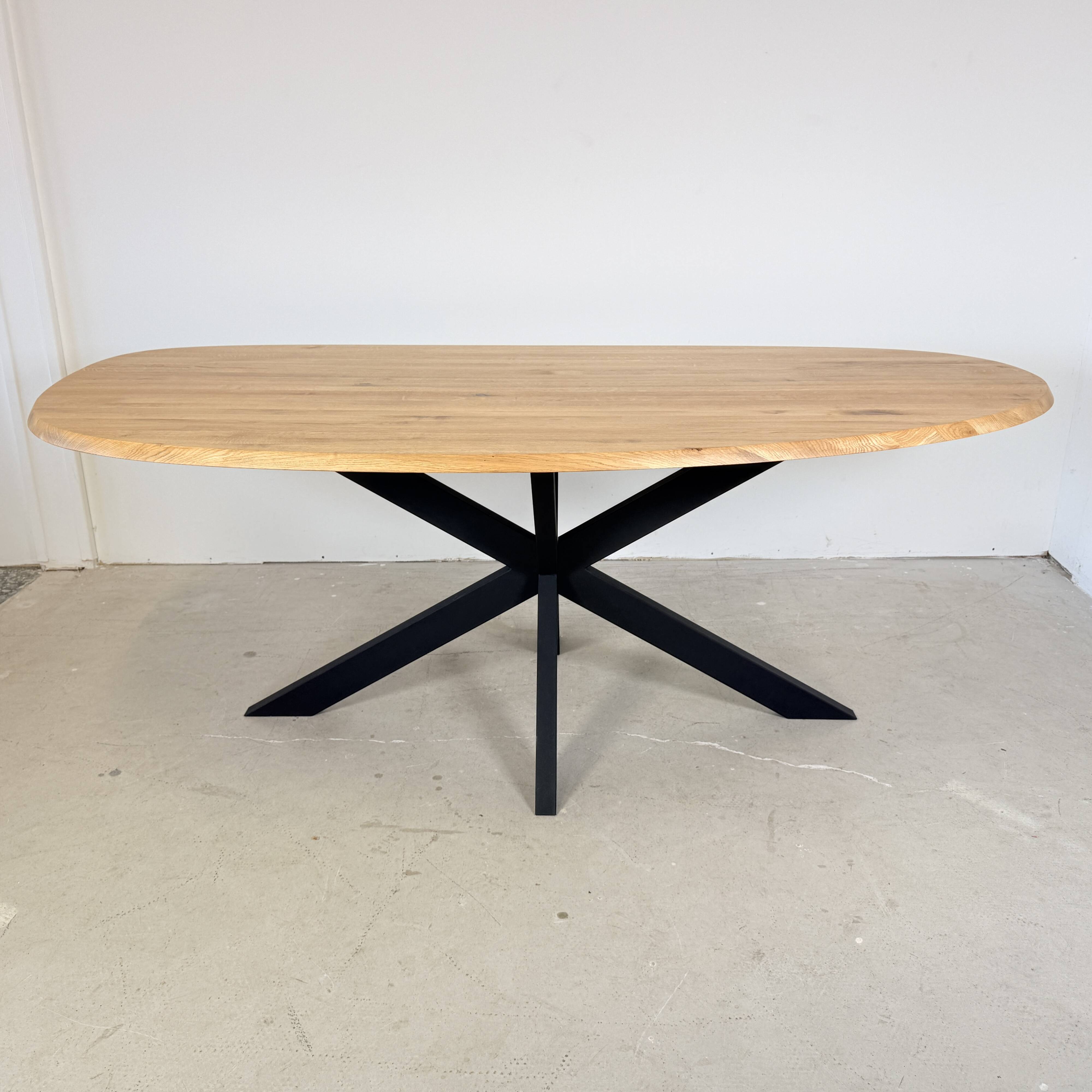 Organic oak dining table with steel matrix base, Hjort Knudsen